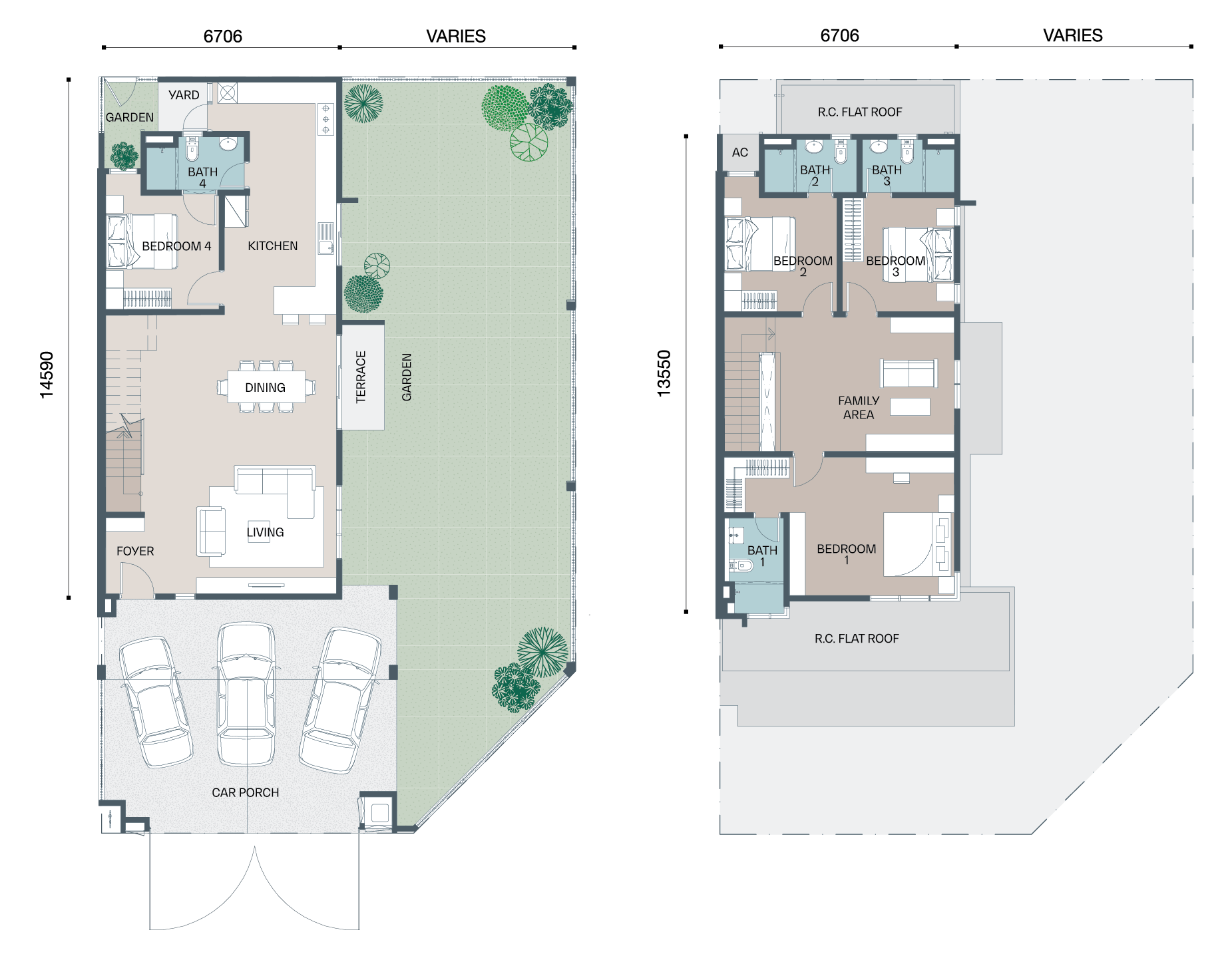 Avisa Residences Type B1 floor plan — 22'x70', 2,351 sq ft, 4 bedrooms 4 bathrooms
