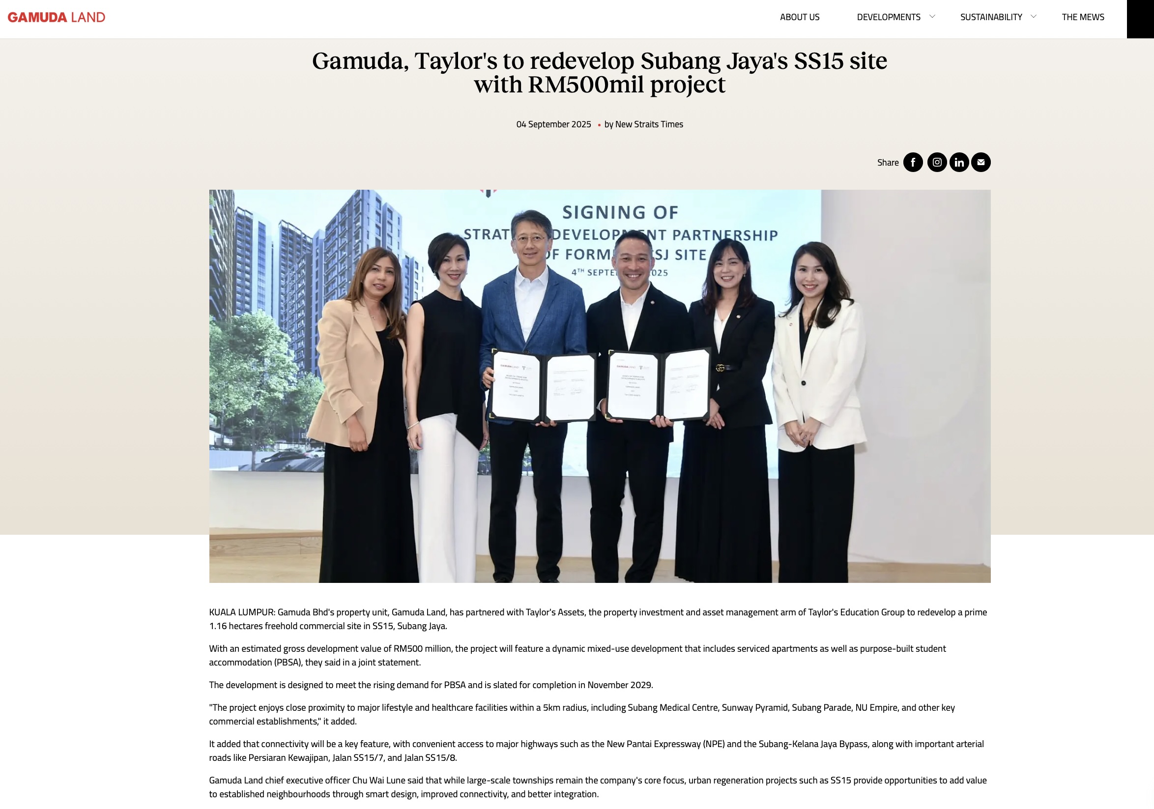 Gamuda Taylor's News 1