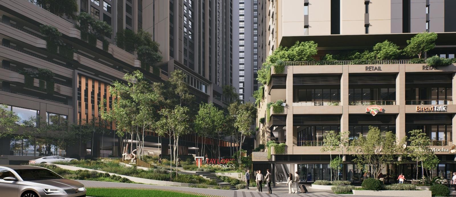 Retail podium and landscaped facilities at Haus on 15