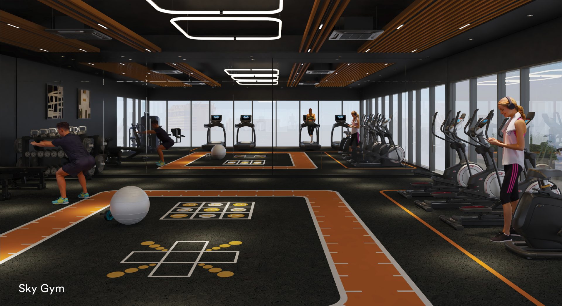 Sky gym free-weights and treadmill zone at Sena Residences rooftop
