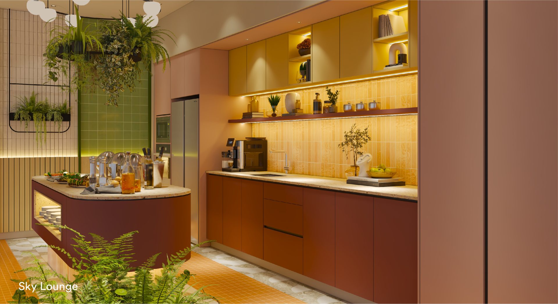 Sky lounge pantry with coffee bar at Sena Residences rooftop