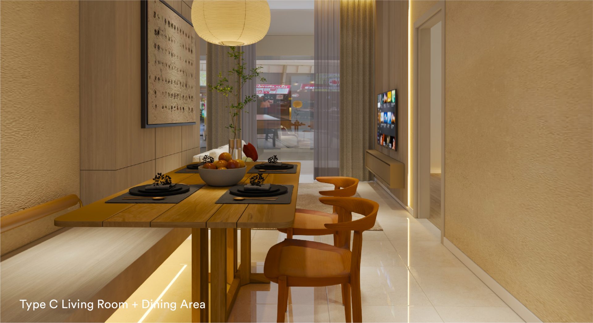 Type C living and dining area show unit interior at Sena Residences