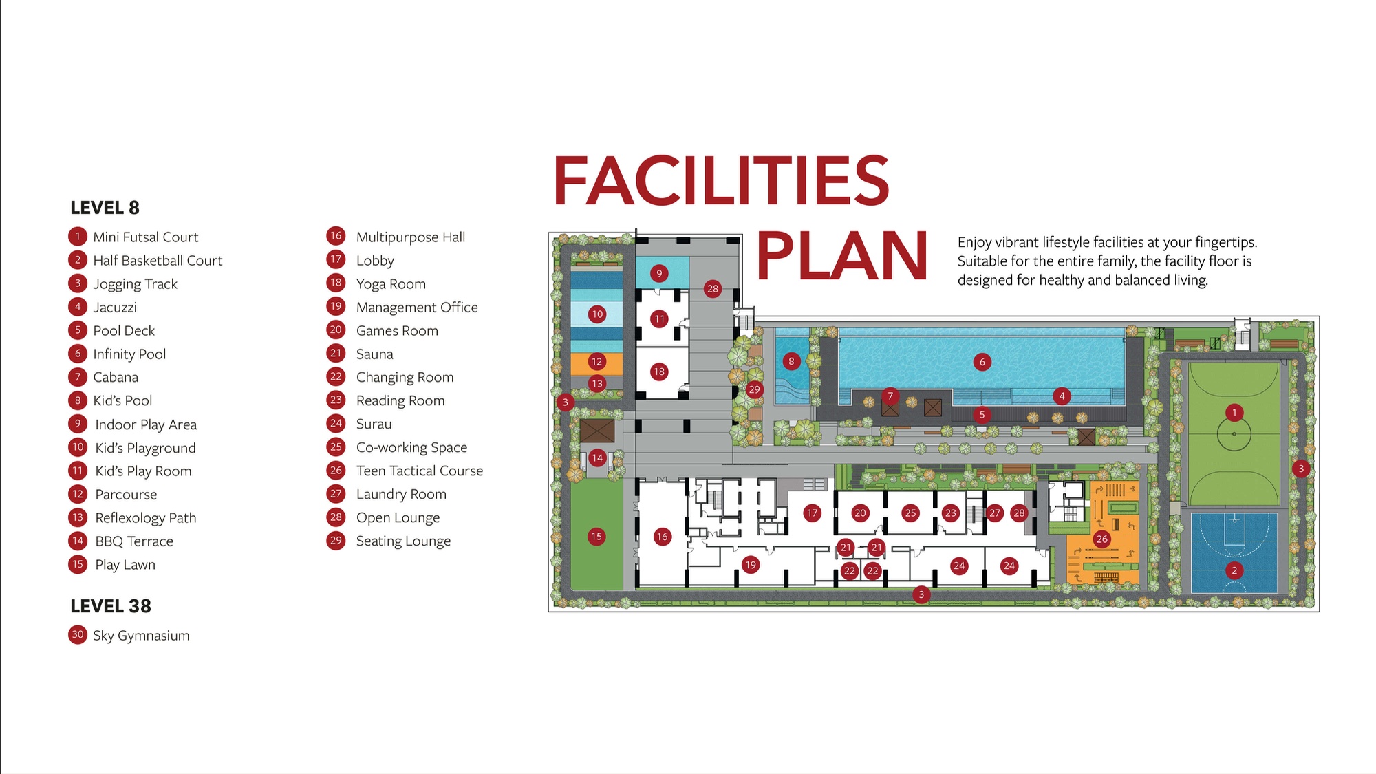 SouthPlace 2 Residences full facilities plan, Level 8 and Level 38