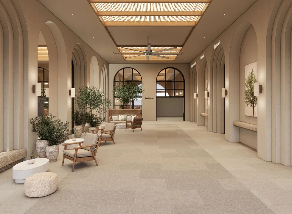 Grand Arch Lobby with travertine arches