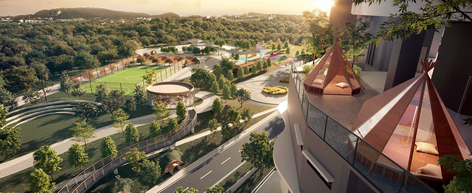 Senses Park panorama with Camping by the Sky terraces at Verra Residences