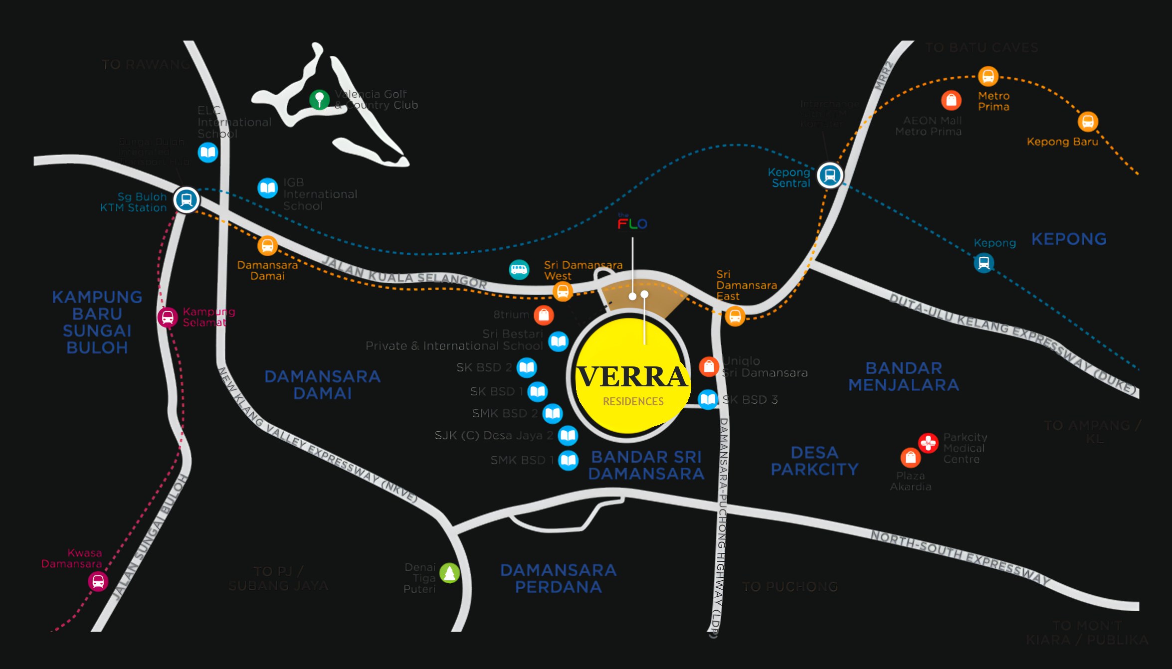 Verra Residences location map — Bandar Sri Damansara, LDP, NKVE, MRT and nearby amenities